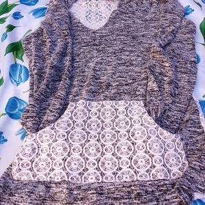 Miss Chievous L Lace Back & Pocket Longsleeves Hooded Knitted Women's Top